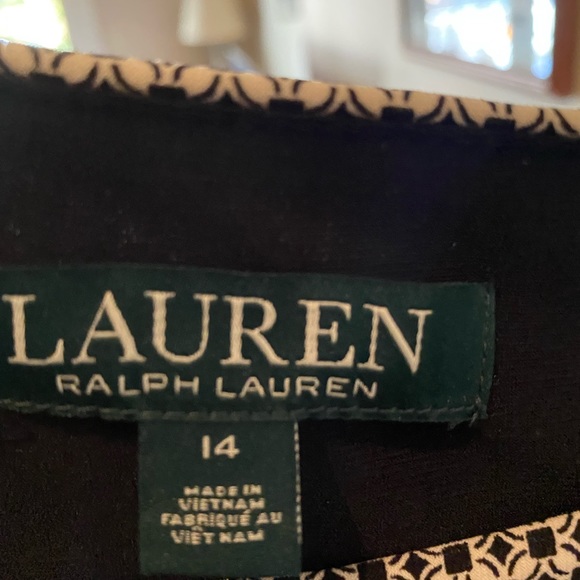 Lauren black/gray flowered boat neck gathered waist dress - Picture 10 of 11